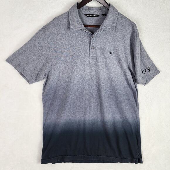 Travis Mathew Knit Polo Men L Grey to Black Ombre CCV Logo on Sleeve Pima Cotton - Picture 2 of 7
